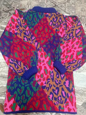 The Farm Rio Mixed Leopard Pop Sweater Oversized Dress Wool Blend Sz S thumbnail 11