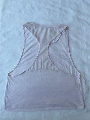 Alo Yoga Striped Mesh Cropped Light Pink Tank Top thumbnail 3