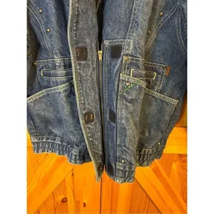 VTG 80s Jag Jean Studded Dolman Sleeve Bomber Denim Jean Jacket Grunge Sz Small thumbnail 6
