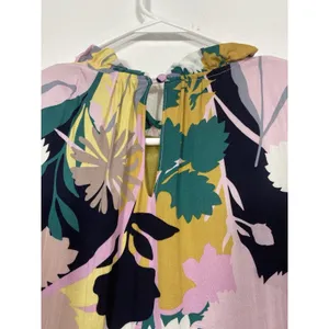 pantsstore Floral Ruffle Maxi Dress Pom Pom Accents Pink Yellow Green Size S thumbnail 7