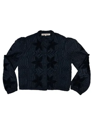 Free People Quinn Quilted Jacket with Velvet Floral Detail in Black thumbnail 7