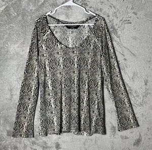 Norma Kamali Snakeskin Print Long Sleeve‎ Top Y2K Animal Print Size XL Stretchy thumbnail 1