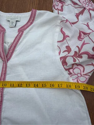 Calypso St. Barth Embroidered Linen Blend Blouse Women Small White Pink thumbnail 6