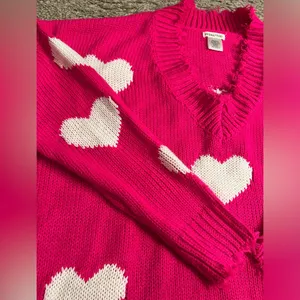 Chic Soul Looking For A Lover Valentines Heart Neon Fuchsia Sweater - size XL/1X thumbnail 7
