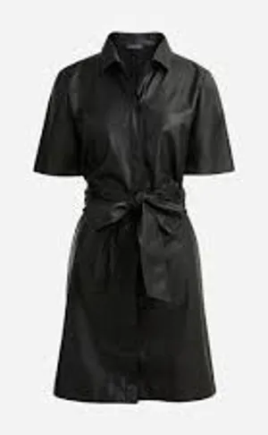 J. Crew Button Up Short Sleeve Faux Leather Mini Dress Black Medium thumbnail 1