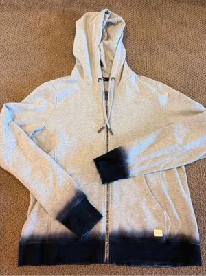 Butter Supersoft Gray Zip Up Hoodie Navy Ombre Trim Size M Soft Lounge thumbnail 1
