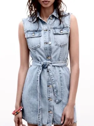 Zara denim mini sleeveless dress NWT thumbnail 1