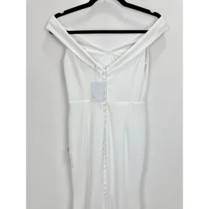 Lulus Arienne White Off-the-Shoulder Mermaid Maxi Dress Wedding Medium NWT thumbnail 8