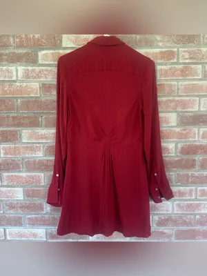 Free People Polka Dot Mini Dress Long Sleeve Button Up Women’s Small Red thumbnail 9