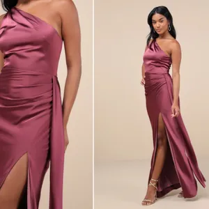LULU's Sexy Prom Wedding Bridesmaid Elegant Satin One Shoulder Elegant Gown thumbnail 4