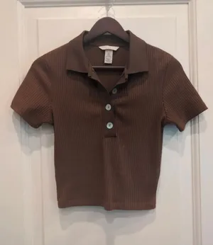 H&M Ribbed Short Sleeve Polo Crop Top thumbnail 1