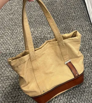 Polo Ralph Lauren Vintage 90's Canvas leather Tote Bag Multi Pocket Khaki thumbnail 1
