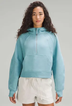 Lululemon Scuba Oversized Half‑Zip Hoodie Cropped Tidal Teal Activewear XS/S thumbnail 1