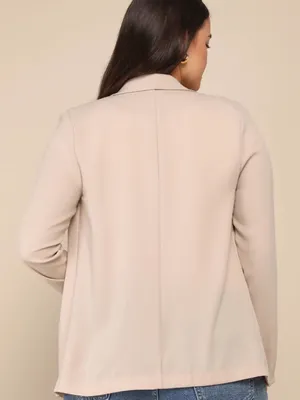 NWT Lulus Women’s Miss Punctuality Taupe Lightweight Open Front Blazer Size M thumbnail 2