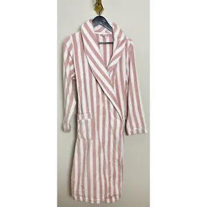 NORDSTROM Stripe Hydrocotton Terry Robe in Pink Peachskin White Stripe Large thumbnail 4