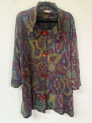 Parsley & Sage Multicolor Patterned Jacket with Red Accents women size XLarge thumbnail 1