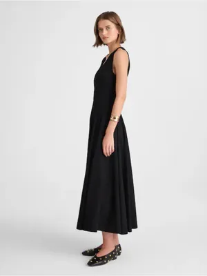 Madewell V-Neck Circle Midi Dress Black 100% Cotton Poplin NWT Womens 00 fits XS thumbnail 2
