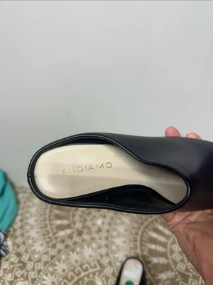 Women's Black Slip-On Leather Heels Mule thumbnail 2