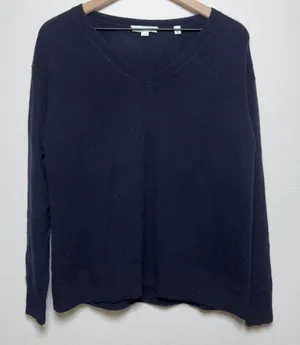 Vince Women Wool Cashmere Sweater Small Navy‎ Blue V-Neck Long Sleeve Pullover thumbnail 1