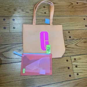 Macys Clinique Large Shopping Shoulder Travel Orange Tote Bag With Pink C Logo thumbnail 7