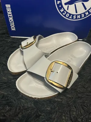 BIRKENSTOCK Madrid gray leather gold buckle sandals slippers shoes women’s eur 39 new thumbnail 2