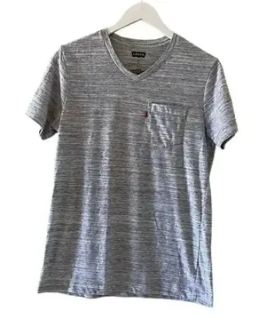 Levi’s V-Neck Gray Athletic Short Sleeves Men T-Shirt SZ S #1076 thumbnail 1