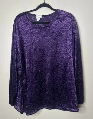VTG Fashion Bug Womens 26/28 Burnout Velvet Top‎ Purple Fairy Whimsigoth Witchy thumbnail 1