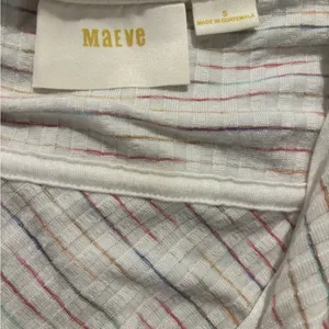 Maeve from Anthropologie White and Rainbow Striped Shirt Size Small. thumbnail 6
