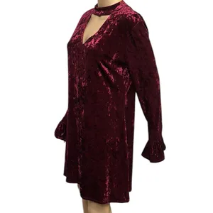 Marc Bouwer Unlimited Burgundy Crushed Velvet Bell Sleeve Keyhole Dress Womens M thumbnail 8