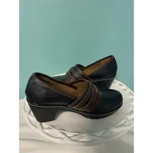Thom McAn Casper Size 6 Black Brown Leather Wedge‎ Heel Clogs Shoes S-300 thumbnail 5