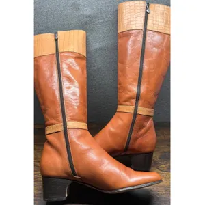 Brighton Gwen Boots Women 7.5 M Brown Leather Tall Knee High Croc Italy thumbnail 6