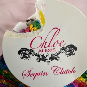 NWT Chloe Alexis Multicolor Sequin Clutch cosmetic bag size 10x7 boho maximalist thumbnail 2
