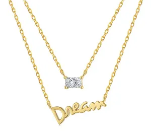 14k gold plated Sterling Silver Dream Necklace – Layered Pendant – Dainty Minimalist Jewelry Gift for Her thumbnail 1