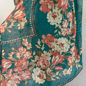 Y2k strapless Teal Floral Mariselle Garden Drape Midi Dress thumbnail 6