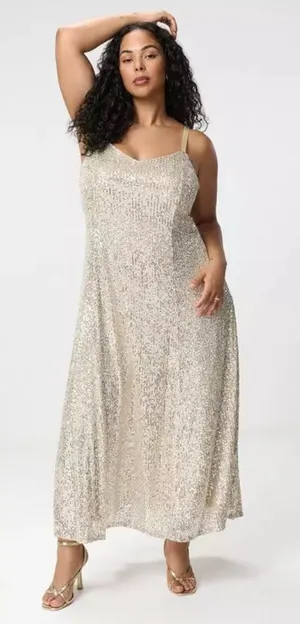 Torrid V-Neck Sequin Slip Maxi Dress in Champagne Gold Party Festive Size 3X NWT thumbnail 1
