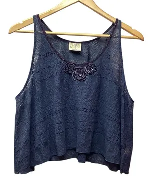 Free People cropped Retro Boho lace tank Blue. Size XS thumbnail 1