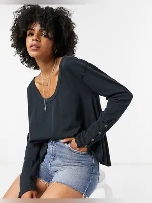 Free People Peony Button Sleeve Top in Black Size Small New with tag thumbnail 1