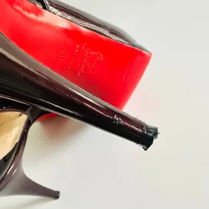 Christian Louboutin Altadama 100 Burgundy Slingback Peep Toe Patent Pump Sz 39.5 thumbnail 7