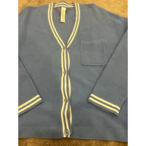 ALO Yoga Tennis Club Sweater Knit Cardigan Crystal Clear Blue/White Sz L Preppy thumbnail 6