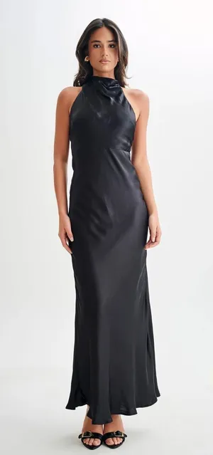 Meshki Esther Satin Cowl Neck Maxi Dress Black thumbnail 1
