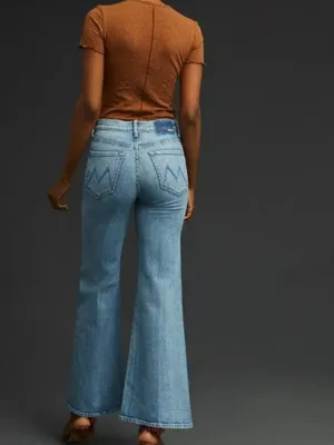 MOTHER SUPERIOR The Fly Cut Tomcat Roller in Crashing Blue Wide Leg Jeans 26 thumbnail 3