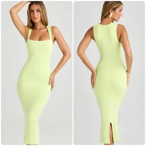 Oh Polly Ainslee Modal Square-Neck Bodycon Midi Dress in Matcha Green Size M thumbnail 2