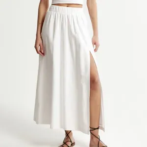 Abercrombie & Fitch Linen Blend Midi Skirt Size M Cream Slit Minimalist Neutral thumbnail 14