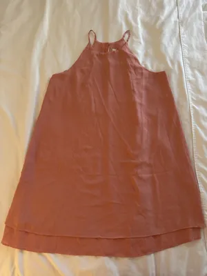 Pink Rose Coral Dress Sleeveless Halter High Neck Mini Flowy Boho Cottagecore thumbnail 1
