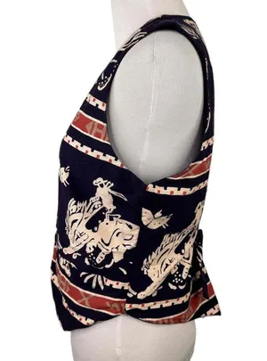 At Last & Co. Western Roping Printed Sleeveless V-Neck Vest Size Small thumbnail 4