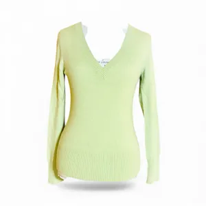 Theory Lime Neon Avocado Green Cashmere Vneck Sweater Sz M thumbnail 2