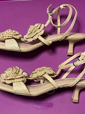 Brand new A New Day Esme Floral Crochet Coquette Kitten Heels in Tan Size 8 thumbnail 2