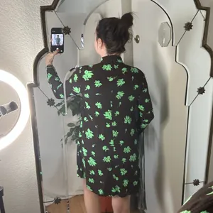 Ganni Floral Print Crepe Mini Shift Dress Brown Green Size 36 thumbnail 2