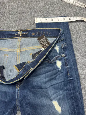 7 For All Mankind The Skinny Distressed Dark Blue Jeans thumbnail 8