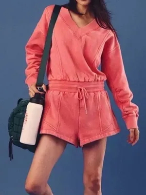 Free People Movement Intercept Romper Hibiscus Coral Pink Athleisure thumbnail 1